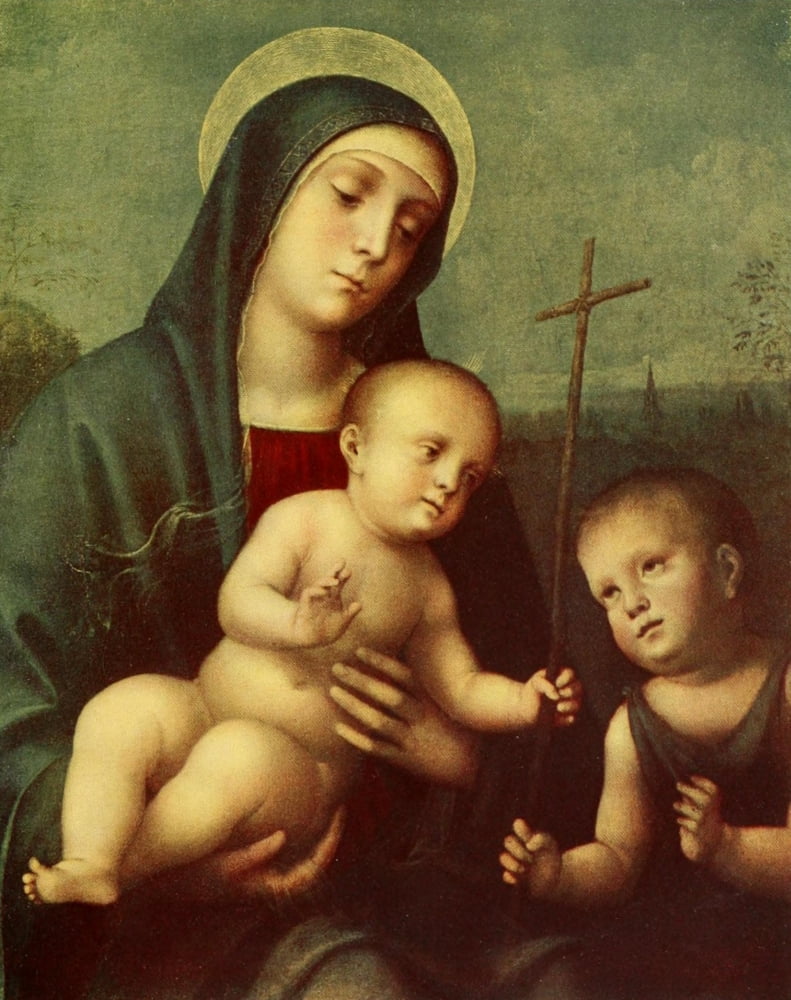 Kunstgeschichte 1912 Madonna child & John the Baptist Canvas Art - Francesco Raibolini (18 x 24)