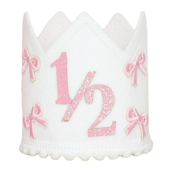 Kuntesetty 1/2 Birthday Crown Little Princess Crown Sweet Girls Bow Decorative Themed Party Pink