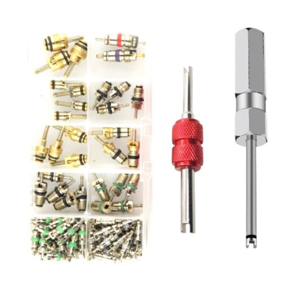 Kuntesetty 102 Pcs Air Conditioning Valve Core Kit Metal Easy Installation Remover Tool