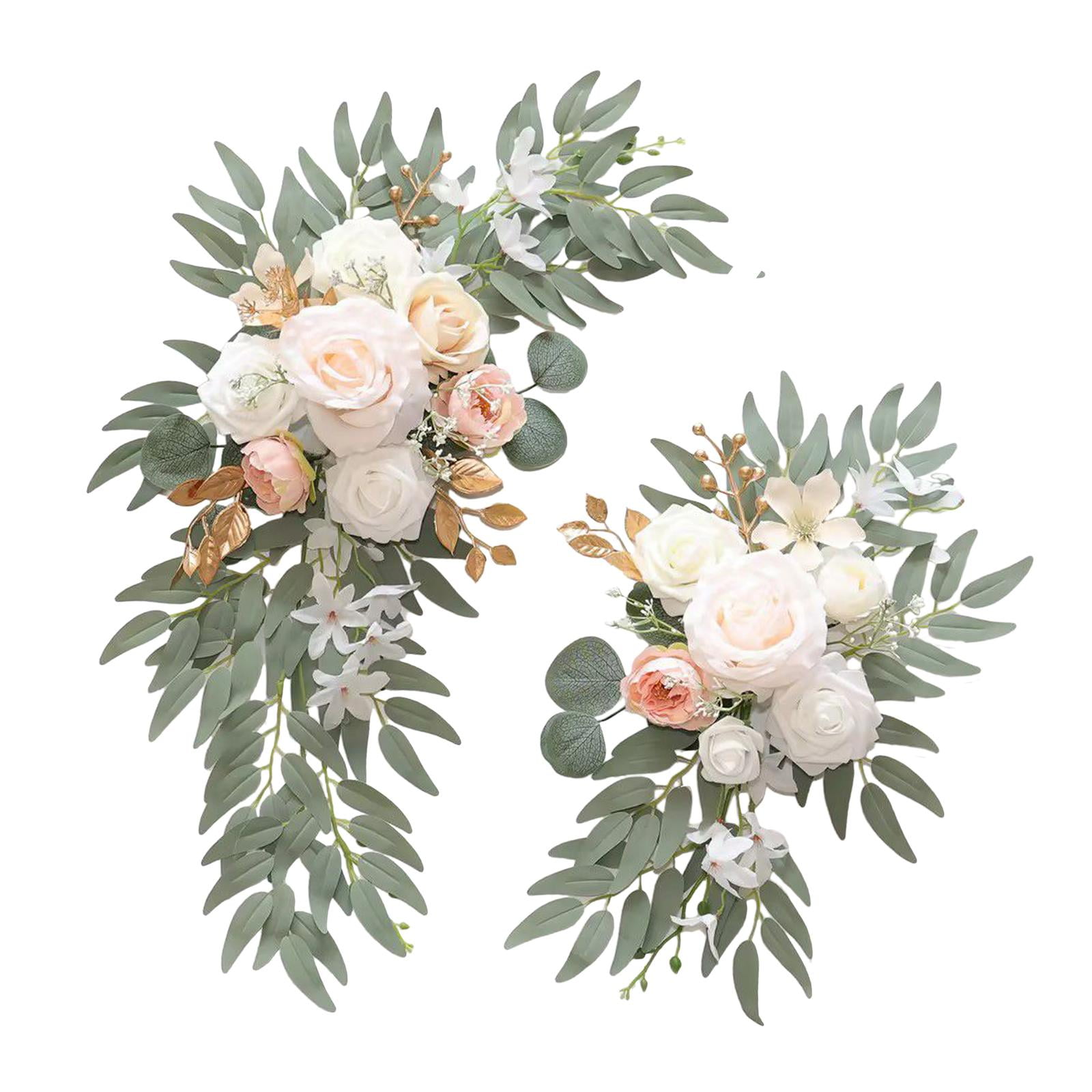 Kuntesetty 2 Pieces Wedding Arch Flowers Artificial Flower Swag Green Leaves Flower Garland Champagne