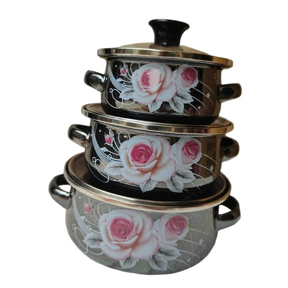 Kuntesetty 3Pcs Enamel Stockpots Cooker Enamel Mini Pots Set for Dining Household Hotel