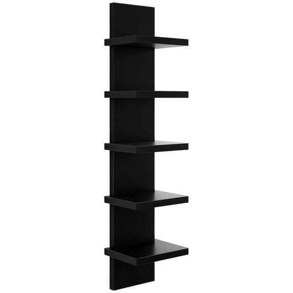 Kuntesetty 5 Tier Wooden Wall Mounted Storage Shelf Quick Installation 7.2×5.5×30.7inch Black