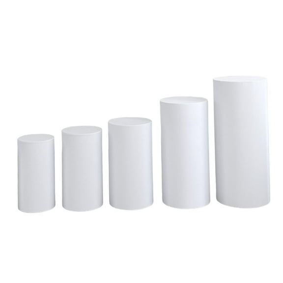 Kuntesetty 5Pcs Cylinder Plinth Stand Covers Soft for Holidays Birthday Banquet White