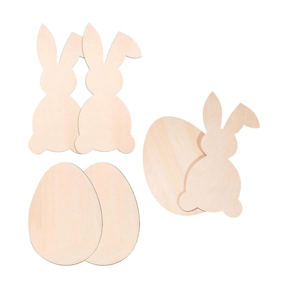 Kuntesetty 6 Pieces Easter Wooden Cutouts Blank for Classroom Spring Easter Decorations