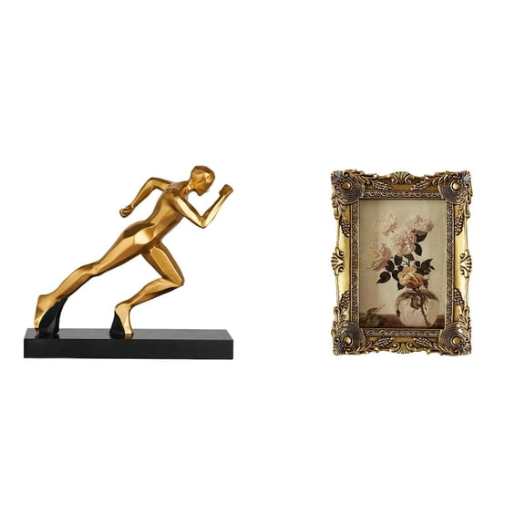 Kuntesetty Abstract Runner Figurine Sculpture and Ornate Vintage Resin Photo Frame for Modern Home Decor Entryway Tabletop Hallway Wedding Display