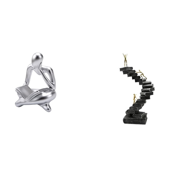 Kuntesetty Abstract Thinker Statue Decoration for Tabletop Living Room Shelf Office Bookshelf Resin Figure Handicraft Ladder Decorative Objects Desktop Table Decorations