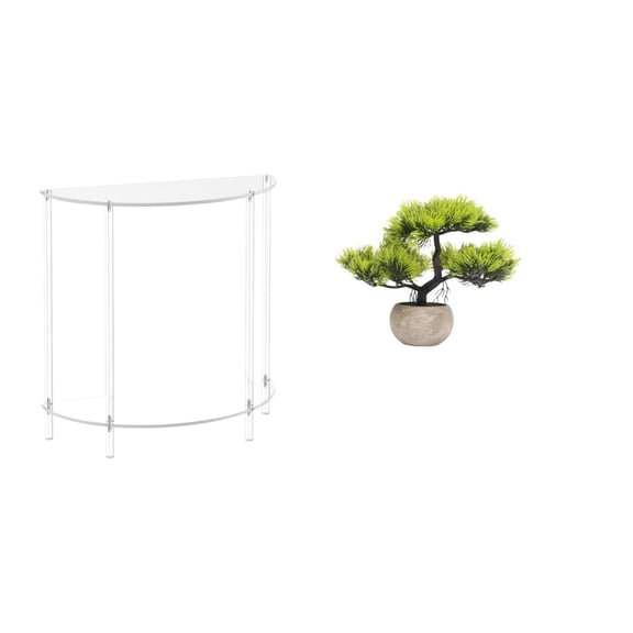 Kuntesetty Acrylic Bonsai Side Table for Small Space with Artificial Greenery Plant Faux Tree Accent End Table Skinny Nightstand Decor for Bathroom Home Living Room Centerpieces
