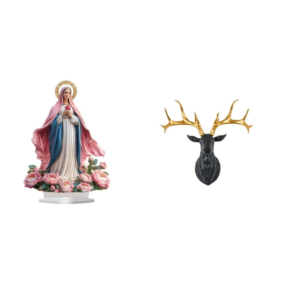 Kuntesetty Acrylic Deer Head Ornament Freestanding Table Decor with Resin Sculpture Base for Party Home Bookshelf Festival Bedroom Boho Artwork Wall Mount