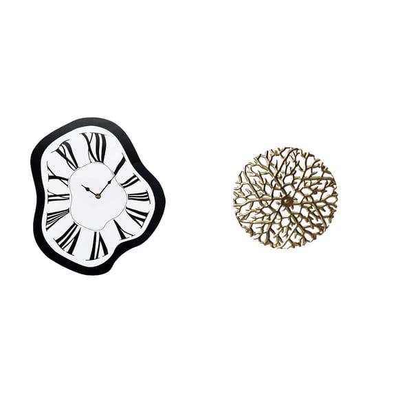 Kuntesetty Acrylic Distorted Wall Clock Sculpture Unique Creative Melting Clock Art Luxury Funny Rustic Scenic Wrought Iron Plaque 3D Hanging Pendants for Office Living Room Desktop Shop
