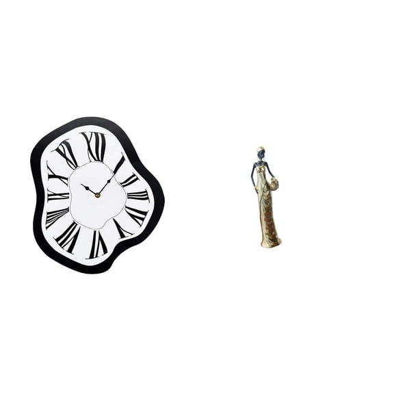 Kuntesetty Acrylic Distorted Wall Clock Sculpture Unique Creative Melting Clock Vintage Tribal Lady Statue Ornament for Desktop Shop Cabinet Bedroom Housewarming Gift