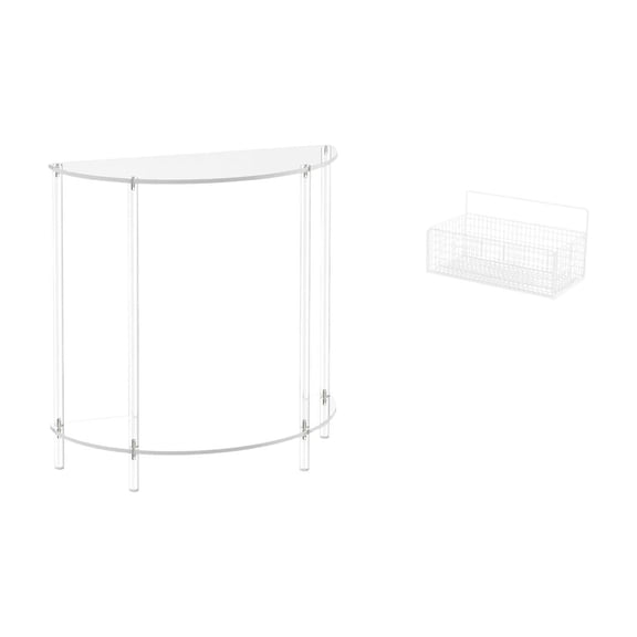 Kuntesetty Acrylic Floating Side Table with Wire Storage Basket Two Tier Accent End Table for Bathroom Kitchen Living Room Decor Organizer