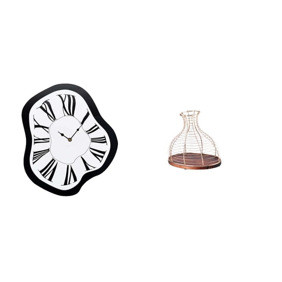 Kuntesetty Acrylic Luxury Melting Clock and Modern Multipurpose Cork Collector Unique Creative Distorted Wall Clock and Elegant Practical Wine Stopper Display Vase