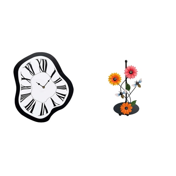 Kuntesetty Acrylic Luxury Melting Clock Sunflower Tissue Holder Unique Creative Distorted Wall Clock Non Slip Vertical Rack for Desktop Shop Home