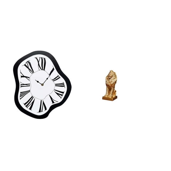 Kuntesetty Acrylic Melting Clock Sculpture Unique Distorted Wall Art Figurine Creative Luxury Lion Statue Collectible Desktop Ornament for Office Home Shop Bookshelf Birthday Gift