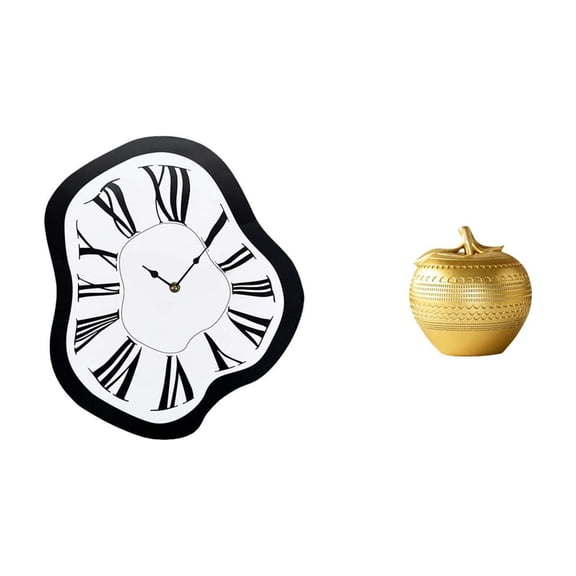 Kuntesetty Acrylic Melting Wall Clock with Resin Figurine Unique Creative Distorted Luxury Art Sculpture for Desktop Shop Tabletop Bookshelf Dining Room Bedroom Office