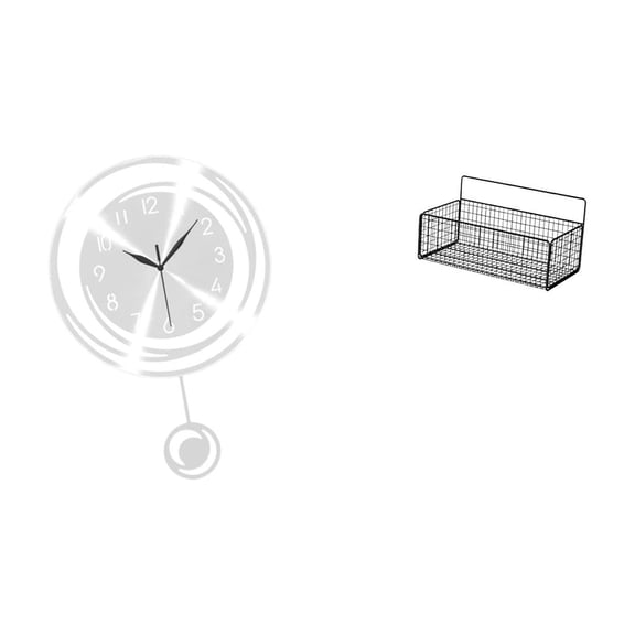 Kuntesetty Acrylic Numerals Wall Clock with Floating Metal Shelves Organizer Lightweight Quiet Decorative Storage Basket for Kitchen Bathroom Study
