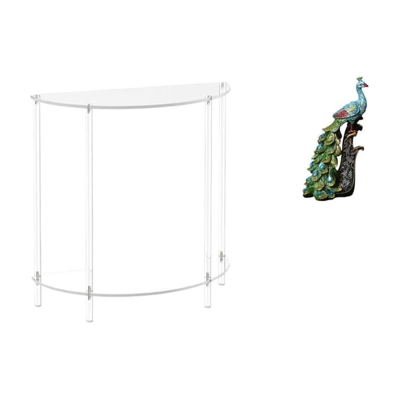 Kuntesetty Acrylic Peacock Side Table for Small Space with Elegant Animal Sculpture Accent Two Tier Skinny Nightstand Ornament for Bathroom Bedroom Office Living Room Bookshelf Home Decor
