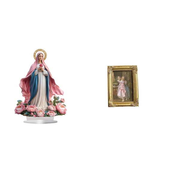 Kuntesetty Acrylic Resin Ornament Photo Frame Decorative Freestanding Tabletop Display Holder for Party Home Bedroom Office Bookshelf Festival Farmhouse