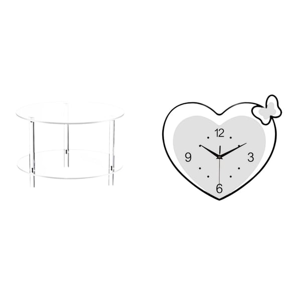 Kuntesetty Acrylic Side Table with Heart Shape Wall Clock Compact End Table for Living Room Bathroom Home Creative Design Quiet Movement Decorative Art