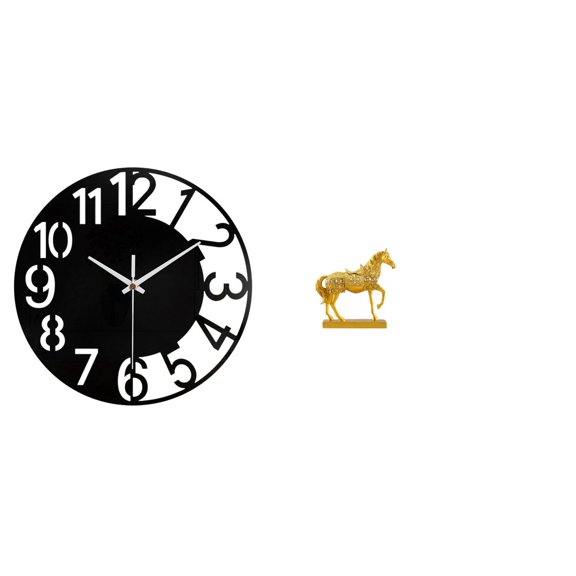 Kuntesetty Acrylic Wall Clock Horse Figurine Decorative Clock Silent Animal Sculpture Easy to Read Simple Round Wall Clock Engraved Resin Figurines for Hotel Office Home Bathroom Decor