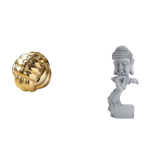 Kuntesetty Aesthetic Yarn Ball Ornament Sculpture with Buddha Meditation Figurine Ceramic Decor for Living Room Entrance Garden Housewarming Countertop