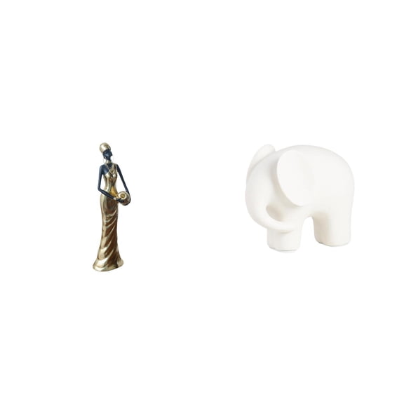 Kuntesetty African Tribal Lady Ceramic Elephant Statue Figurine Sculpture Lightweight Decorative Home Decor for Hotels Bookshelf Tabletop Collectible