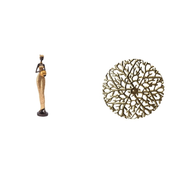 Kuntesetty African Tribal Lady Figurine Sculpture with Metal Wall Art Rustic Scenic Wrought Iron Statue Plaque for Home Office Bedroom Decor