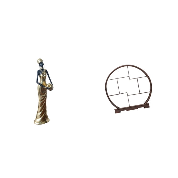 Kuntesetty African Tribal Lady Figurine Sculpture with Wood Display Stand for Home Decor Hotels Office Antique Shelf Organizer Crafts Storage