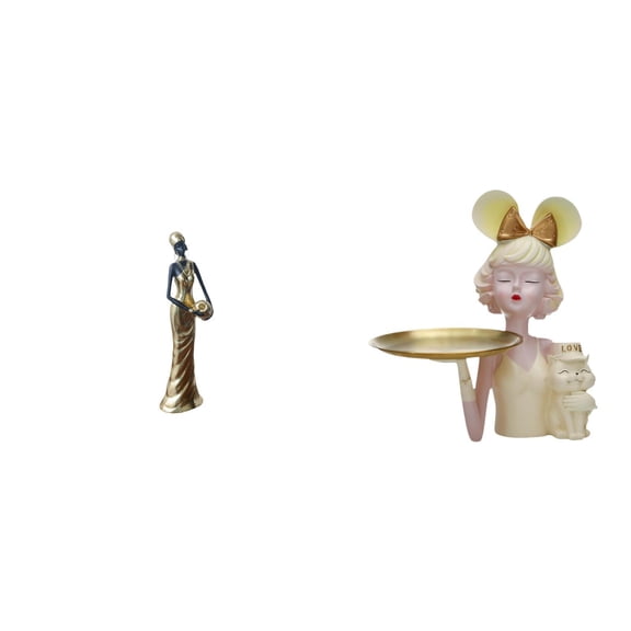 Kuntesetty African Tribal Lady Sculpture with Key Storage Tray Modern Art Resin Figurine Creative Decoration for Hotels Bedroom Entryway Tabletop