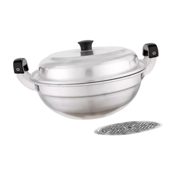 Kuntesetty Aluminum Steamer Steaming Cookware Bun Soup Pot Dumplings Steam Pot with Lid Silver 34cmx15cm