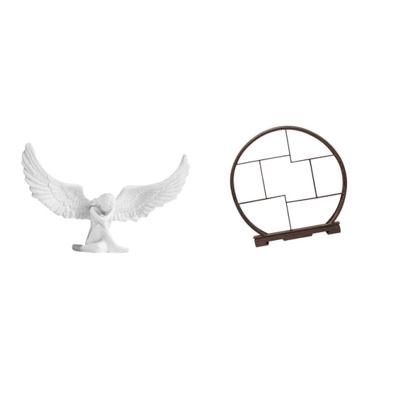 Kuntesetty Angel Sculpture Angel Statue Resin Figure Wood Display Stand Artistic Collectible Shelf Round Decoration Suitable for Home Decoration Gift Giving