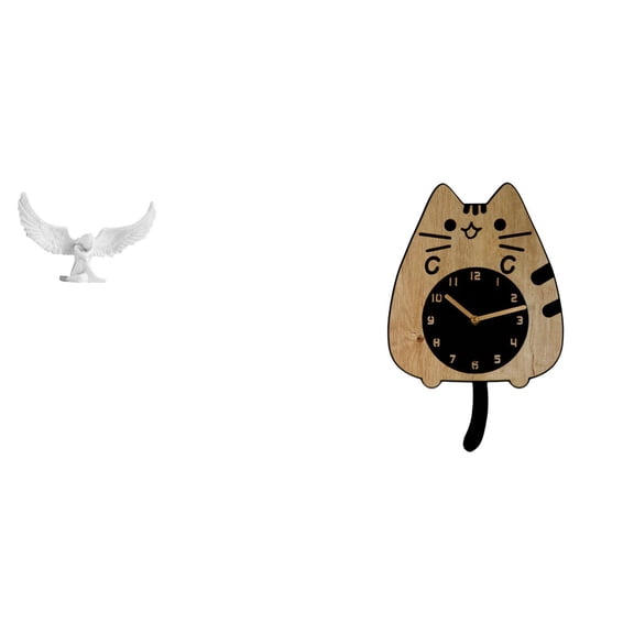 Kuntesetty Angel Sculpture Angel Statue Wall Clock Cat Wall Clock Wooden Hanging Clock Resin And Wood Material Suitable for Living Room Bedroom Office Gift Givin