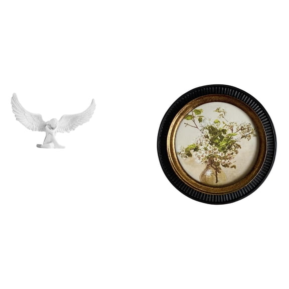 Kuntesetty Angel Sculpture Antique Round Picture Frame Resin Ornament European Retro Decor Figurine Vintage Wall Hanging Suitable for Living Room Bedroom Office