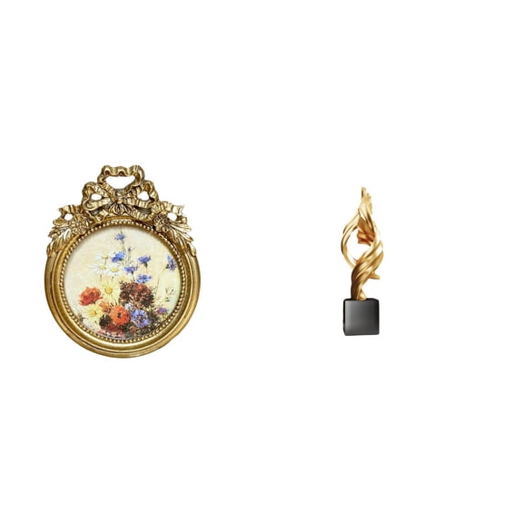 Kuntesetty Antique Photo Frame Vintage Picture Frame Round Ornate European Desktop Wall Display Frame Abstract Art Statue Decorative Souvenir Sculpture Resin Figurine House Office Coffee Table
