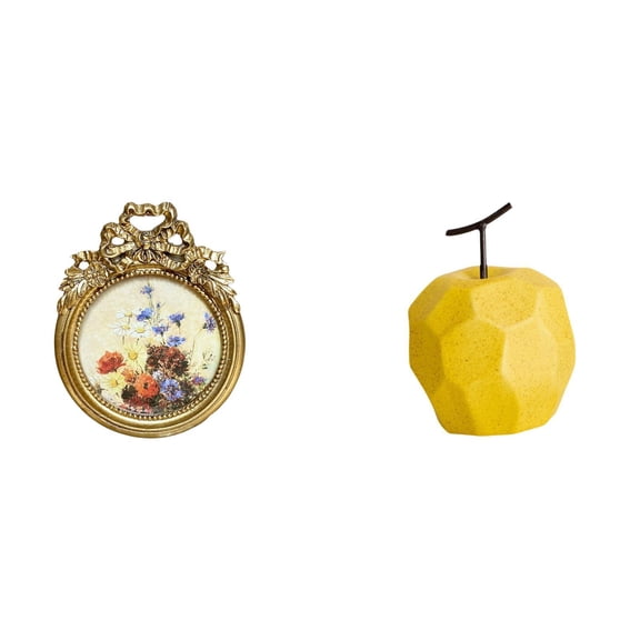 Kuntesetty Antique Porcelain Photo Frame Vintage Fruit Sculpture Round Ornate European Desktop Wall Picture Display Collectible Table Statue Geometric Decor for Wedding Festival Office Gift Ideas