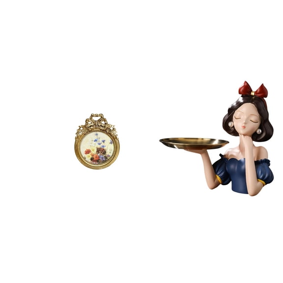 Kuntesetty Antique Resin Photo Frame Princess Statue Key Holder Tray Vintage Picture Frame Round Ornate European Desktop Wall Display Modern Art Multipurpose Storage Wedding Gift Ideas