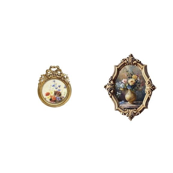 Kuntesetty Antique Resin Photo Frame Vintage Picture Frame Round 3x3 inch Ornate European Desktop Wall Display Art Crafts Collections Holder Wedding Gift Ideas Office Bedroom Gallery Decoration