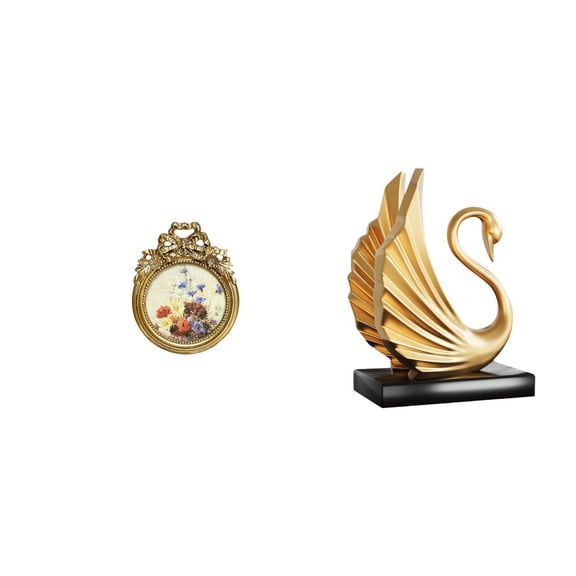 Kuntesetty Antique Swan Photo Frame Vintage Picture Frame Round Ornate European Desktop Wall Display Frame Modern Art Piece Animal Sculpture Living Room Cabinet Home Decoration Wedding Gift Ideas