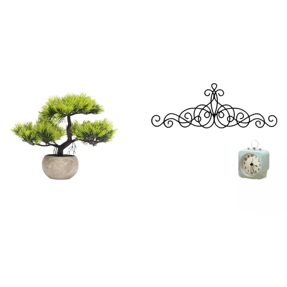 Kuntesetty Artificial Bonsai Greenery Collection Faux Plant Centerpiece with Metal Wall Art Decor Plaque Floral for Indoor Outdoor Patio Porch Fence