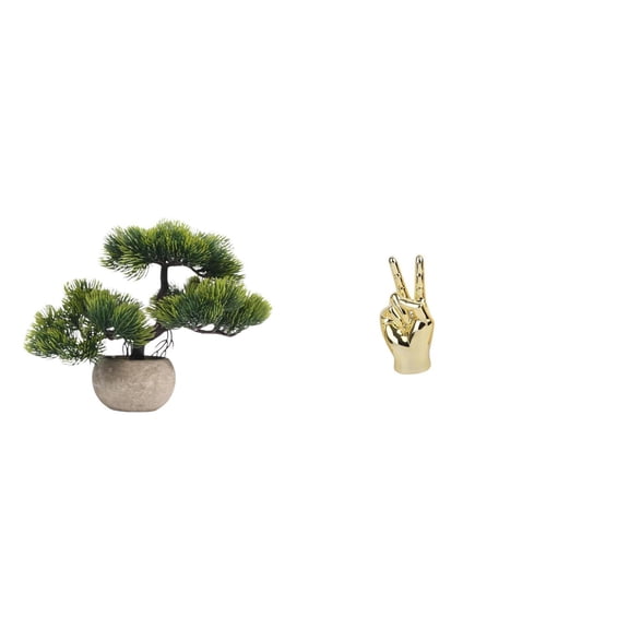 Kuntesetty Artificial Bonsai Tree Greenery Collection Faux Plant Pot Table Centerpieces Hand Finger Gesture Desk Statues Sculpture Creative Home Living Room Cabinet Shelf Decoration