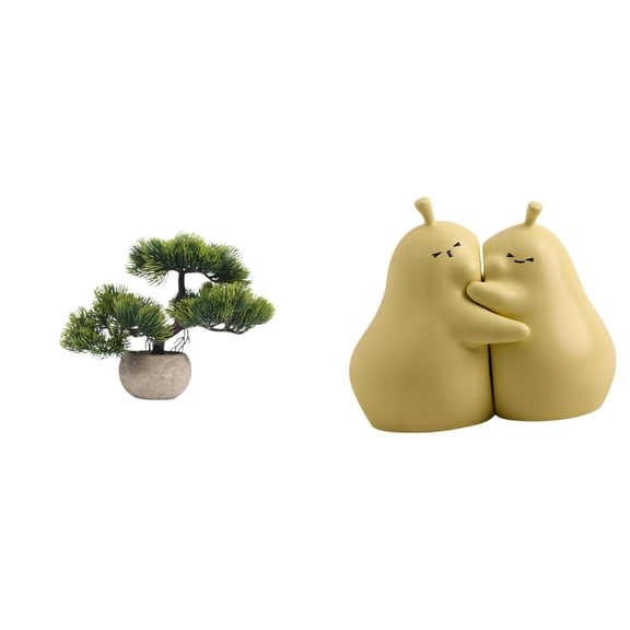 Kuntesetty Artificial Bonsai Tree Hugging Pear Book Stand Greenery Faux Plant Ceramic Bookend Fine Workmanship Table Centerpieces Ornament Gift