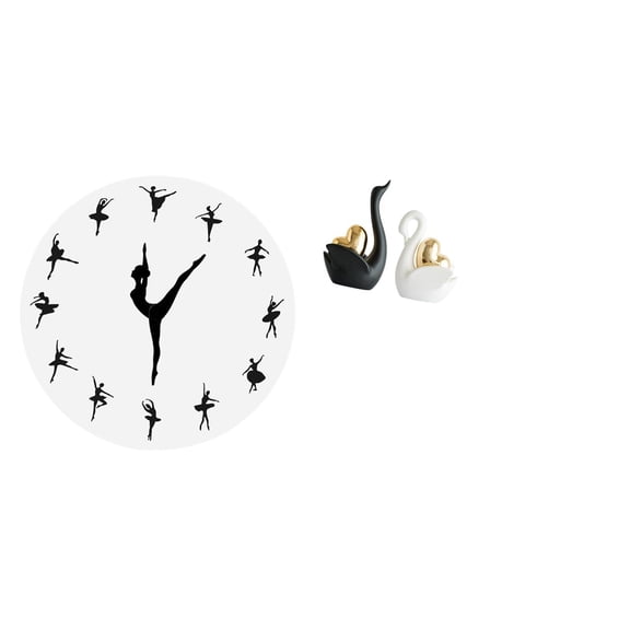 Kuntesetty Ballerina Swan Wall Clock Ballet Dancing Girl Silent Mute Clock Dance Decorative Tabletop Ornament Art Crafts Couple Decor Swan Statues for Home Kitchen Office