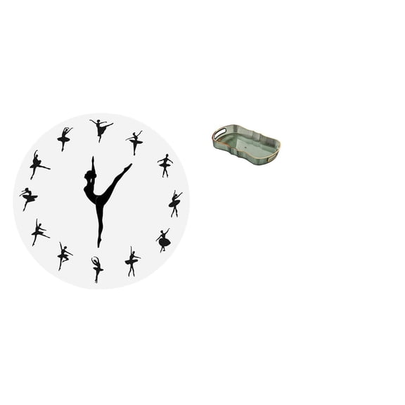 Kuntesetty Ballet Dancer Wall Clock for Kitchen Office Home with Silent Mute Movement and Decorative Tray for Food Serving Bathroom Vanity Fruit Storage