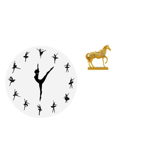 Kuntesetty Ballet Dancer Wall Clock with Graceful Horse Sculpture Silent Decorative Timepiece for Elegant Home and Office Artistic Decor