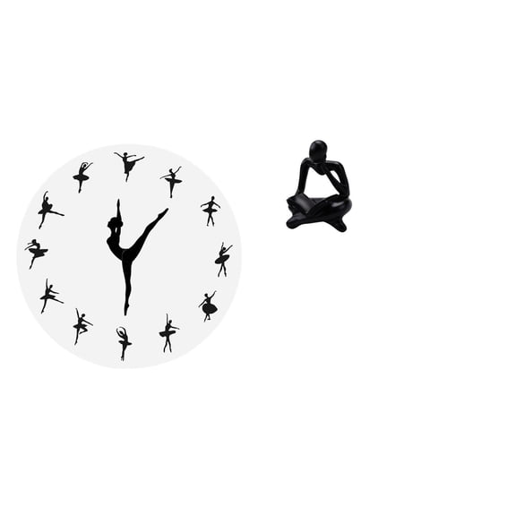 Kuntesetty Ballet Dancing Girl Wall Clock Abstract Thinker Statue Decorative Silent Mute Clock for Kitchen Office Home Tabletop Living Room Shelf