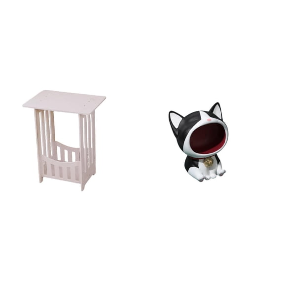 Kuntesetty Bedside Table with Cat Statue Art Craft Ornament Practical End Side Table for Hotel Cafe Hallway Lounge Room Balcony Entrance Key Bowl Candy Bowl Decorative Figurine for Table