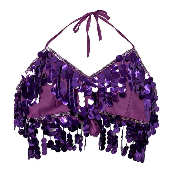 Kuntesetty Belly Dance Bra Top Clubwear Eye Catching Halloween Carnival Rave Sequin Bra Purple