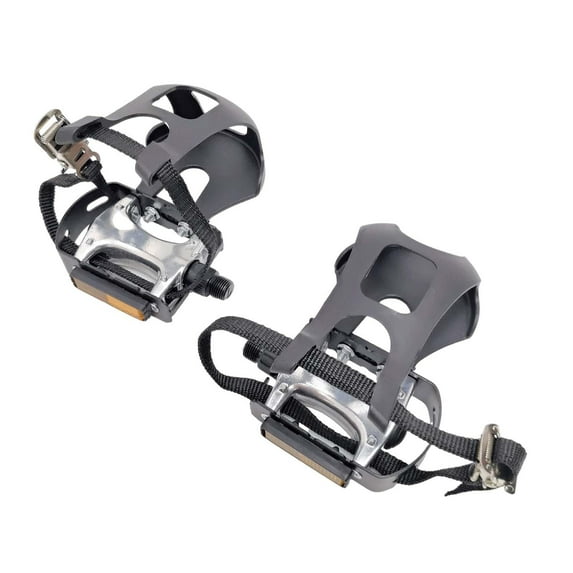 Kuntesetty Bike Pedals with Clips And Straps Bicycle Pedals with Toe Cage Nonslip 9/16 Inch Pair