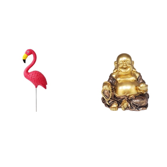 Kuntesetty Bird Statue Figurine Yard Art Ornament Backyard Fairy Garden Accessories Flamingo Garden Stake Sculpture Maitreya Buddha Sculpture Buddhist Chinese Feng Shui Tabletop Ornament