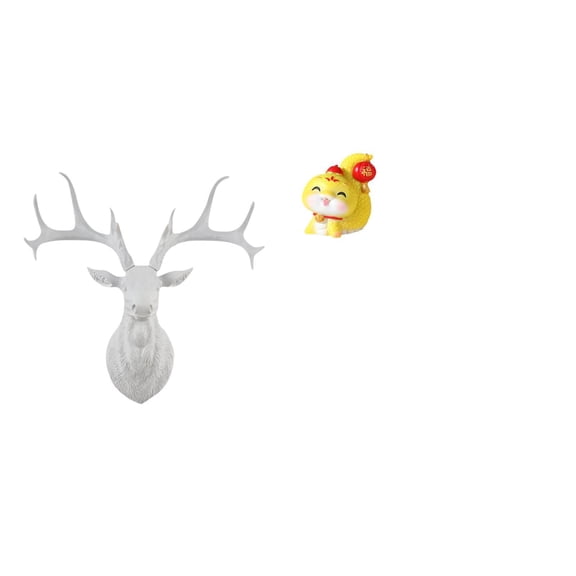 Kuntesetty Boho Resin Deer Head Sculpture and Cartoon Snake Statue Decorative Figurine for Office Home Wall Mount Tabletop Ornament Collectible Artwork